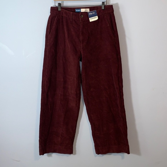 Old Navy women’s high rise wide leg Corduroy Pants Deep Red maroon wine 12 NWT - Picture 1 of 5